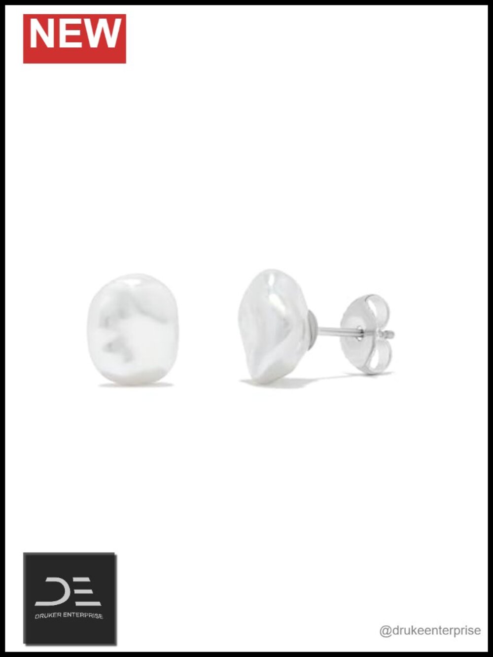 14K White Gold Freshwater Keshi Cultured Pearl Stud Earrings